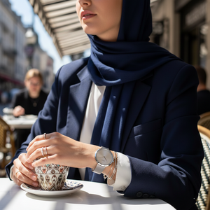 Woman wearing elegant Hugo Boss Praise 1502546 watch with silver mesh strap