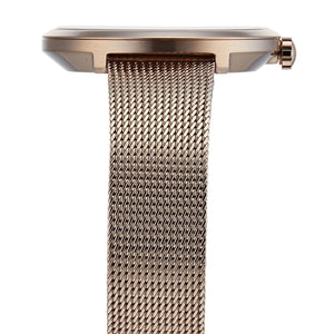 Perspective view of the radiant crystal ring and minimalist two hands of Hugo Boss watch