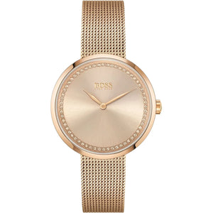Hugo Boss Praise 1502548 women's watch rose gold mesh bracelet crystal ring dial