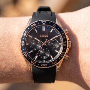 Live wrist shot of Hugo Boss Runner 1514168 chronograph men's watch.