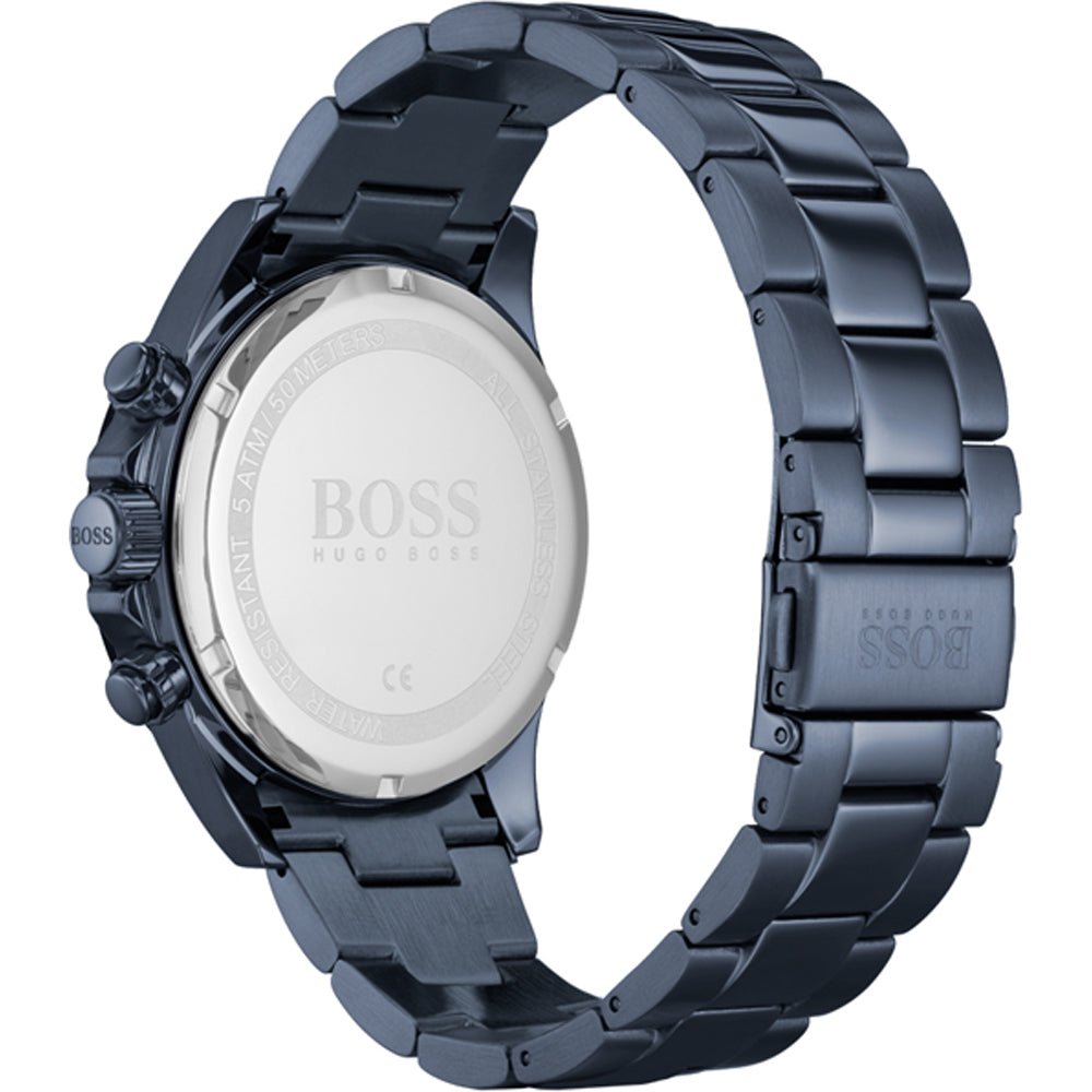 Back view of the Hugo Boss 1513865 watch showing the stainless steel caseback details