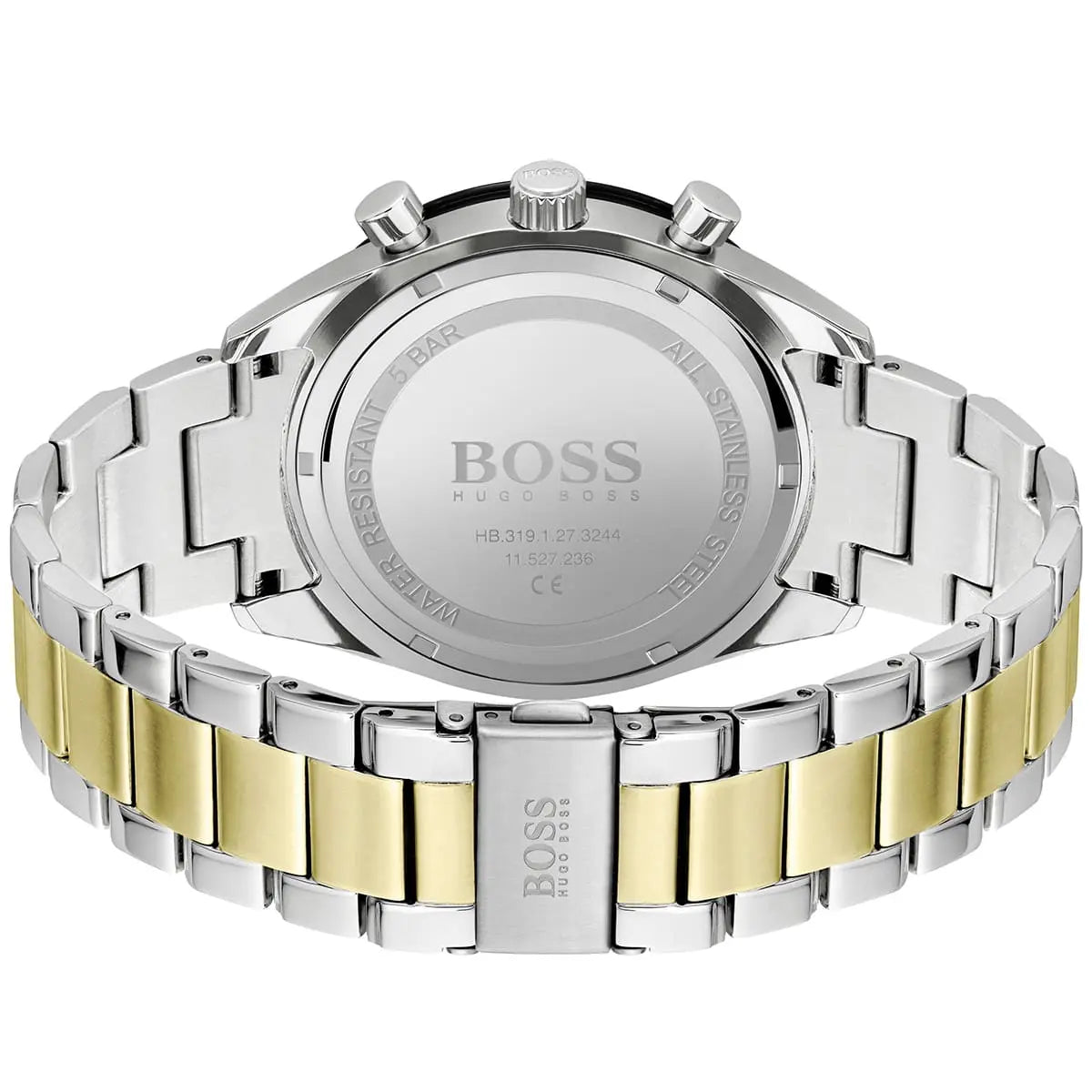 Back view of the Hugo Boss 1513872 watch showing the stainless steel caseback details