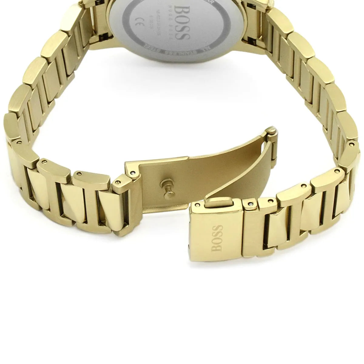 Gold tone stainless steel fold-over clasp on the Hugo Boss 1502541 watch