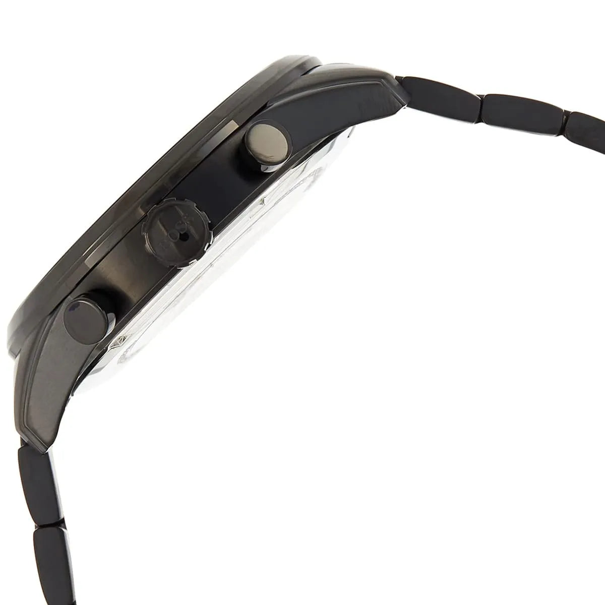 Left side perspective of the Hugo Boss 1513785 black dial and bracelet link