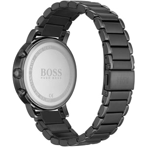 Back view of the Hugo Boss 1513695 watch showing the stainless steel caseback details