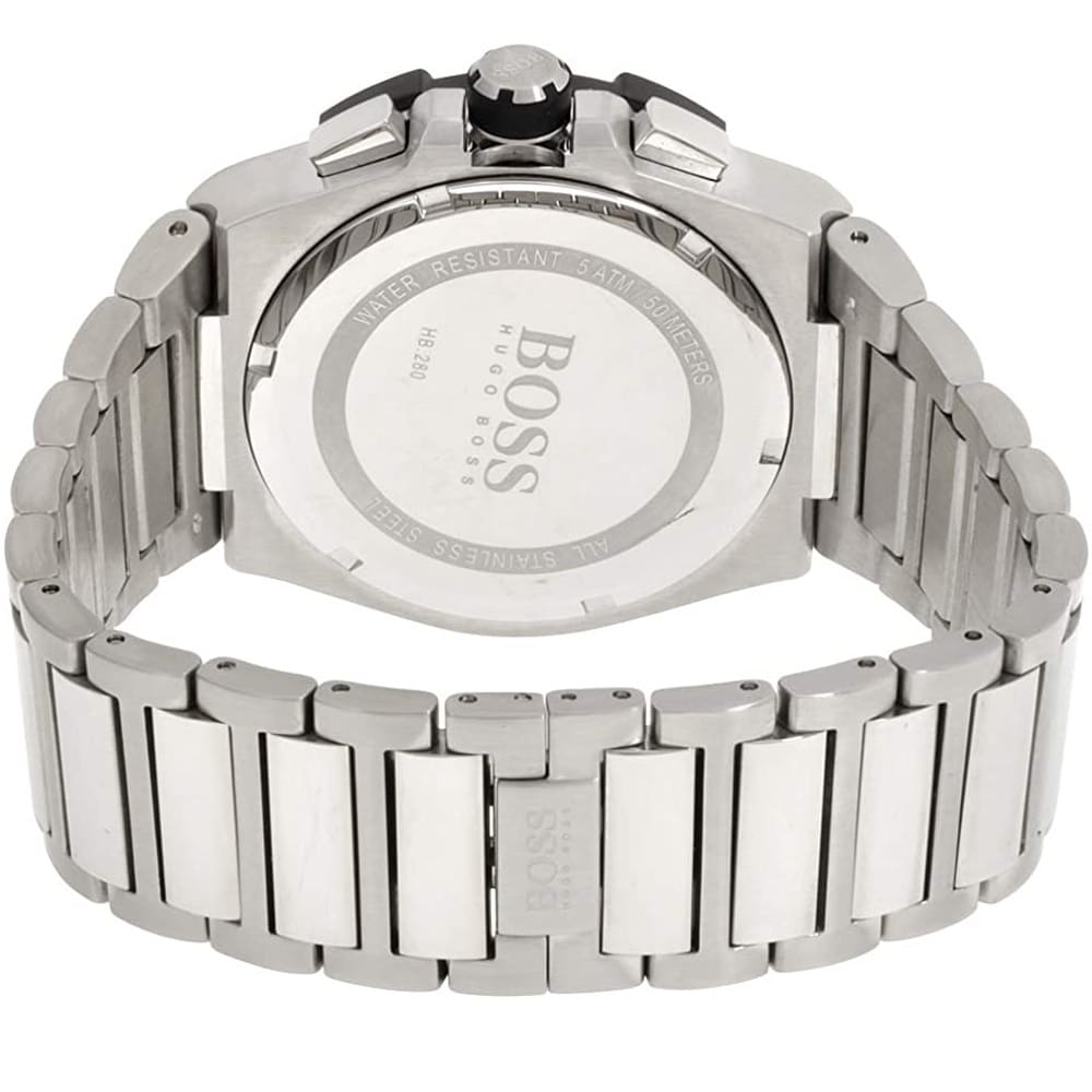 Back view of the Hugo Boss 1513360 watch showing the stainless steel caseback details