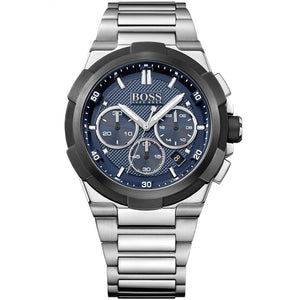 Hugo Boss Supernova 1513360 men's chronograph watch with silver stainless steel strap and blue dial