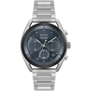 Hugo Boss Top 1514093 men's chronograph watch with silver stainless steel strap and blue dial