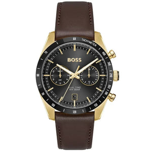 Front view of Hugo Boss Tourmaster 1514285 dual time men's watch on a white background.