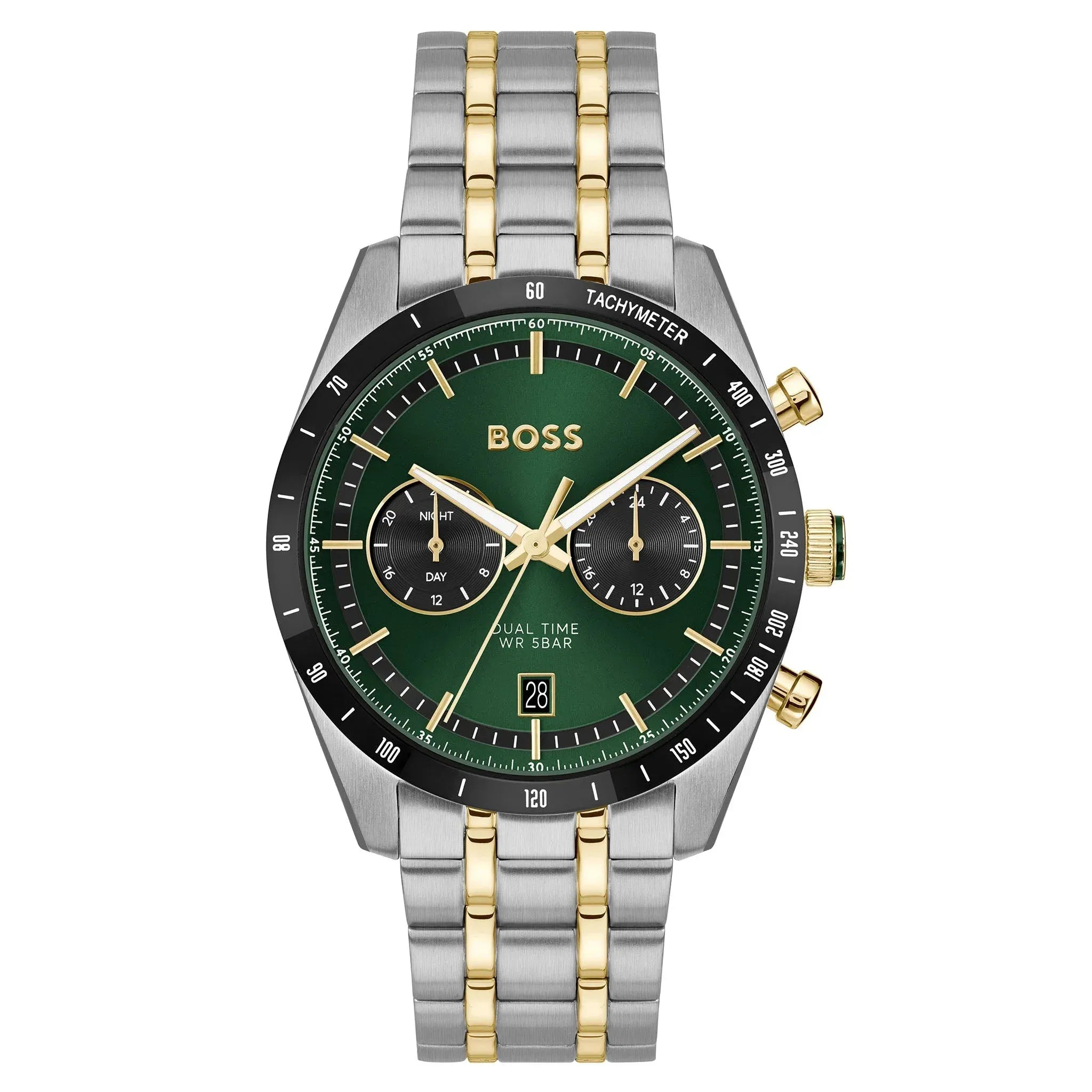 Front view of Hugo Boss Tourmaster 1514287 dual time men's watch on a white background.