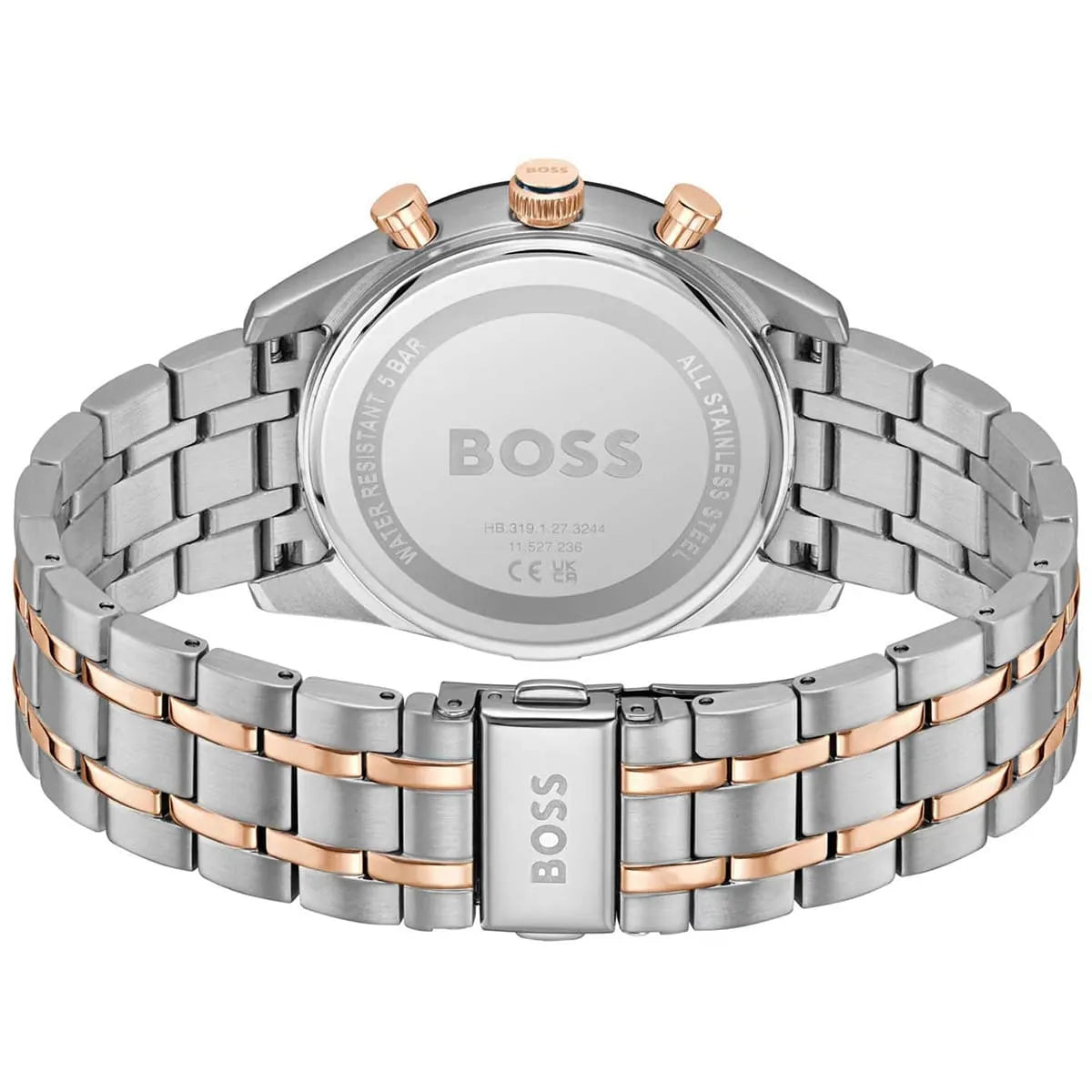Engraved stainless steel case back of the Hugo Boss Tourmaster 1514288 watch.