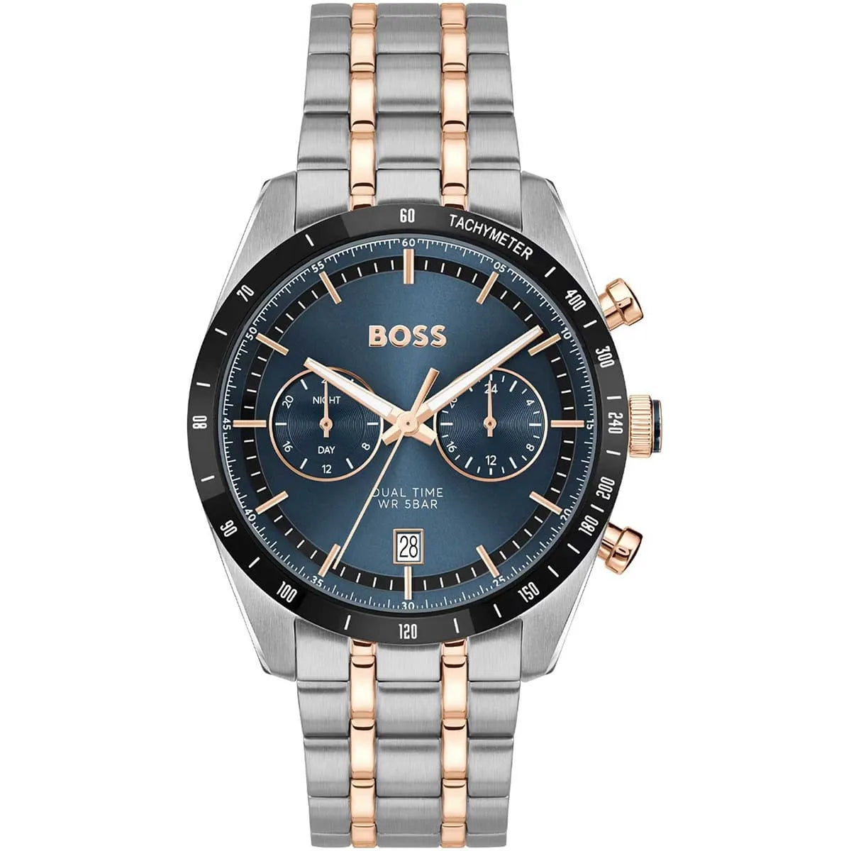 Front view of Hugo Boss Tourmaster 1514288 dual time men's watch on a white background.
