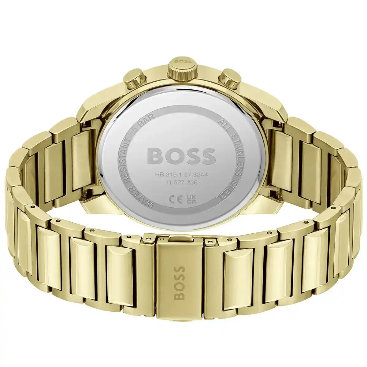 Gold-tone deployment clasp with engraved Boss logo on the bracelet of the 1514006