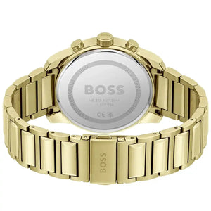 Gold-tone deployment clasp with engraved Boss logo on the bracelet of the 1514006