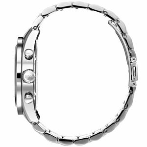Detailed side view of the silver crown and chronograph buttons on the Hugo Boss 1513630