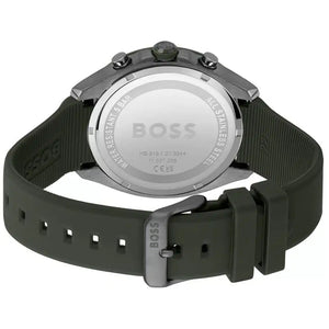 Green ion-plated buckle clasp with engraved Boss logo on the rubber strap of the 1514060