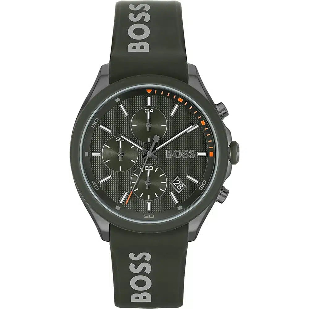 Hugo Boss Velocity 1514060 men's chronograph watch with green rubber strap and green case