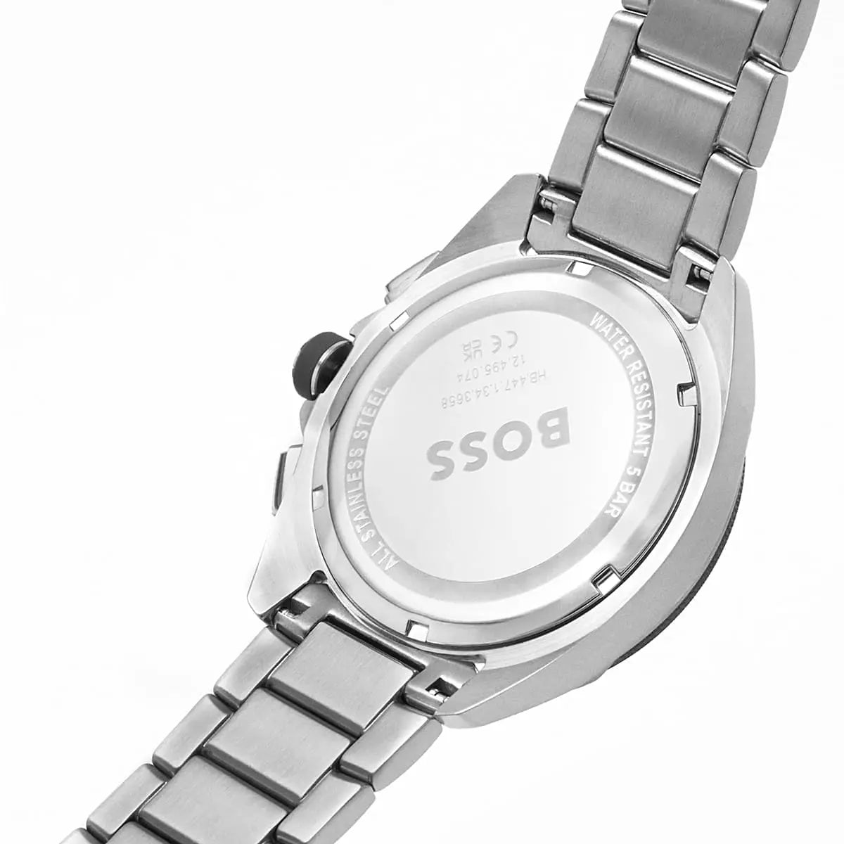 Back view of the Hugo Boss 1513951 watch showing the stainless steel caseback details