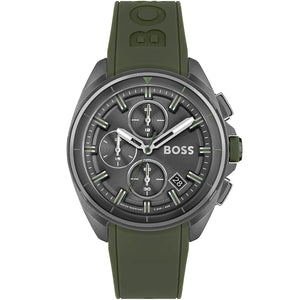 Hugo Boss Volane 1513952 men's chronograph watch with green rubber strap and grey case