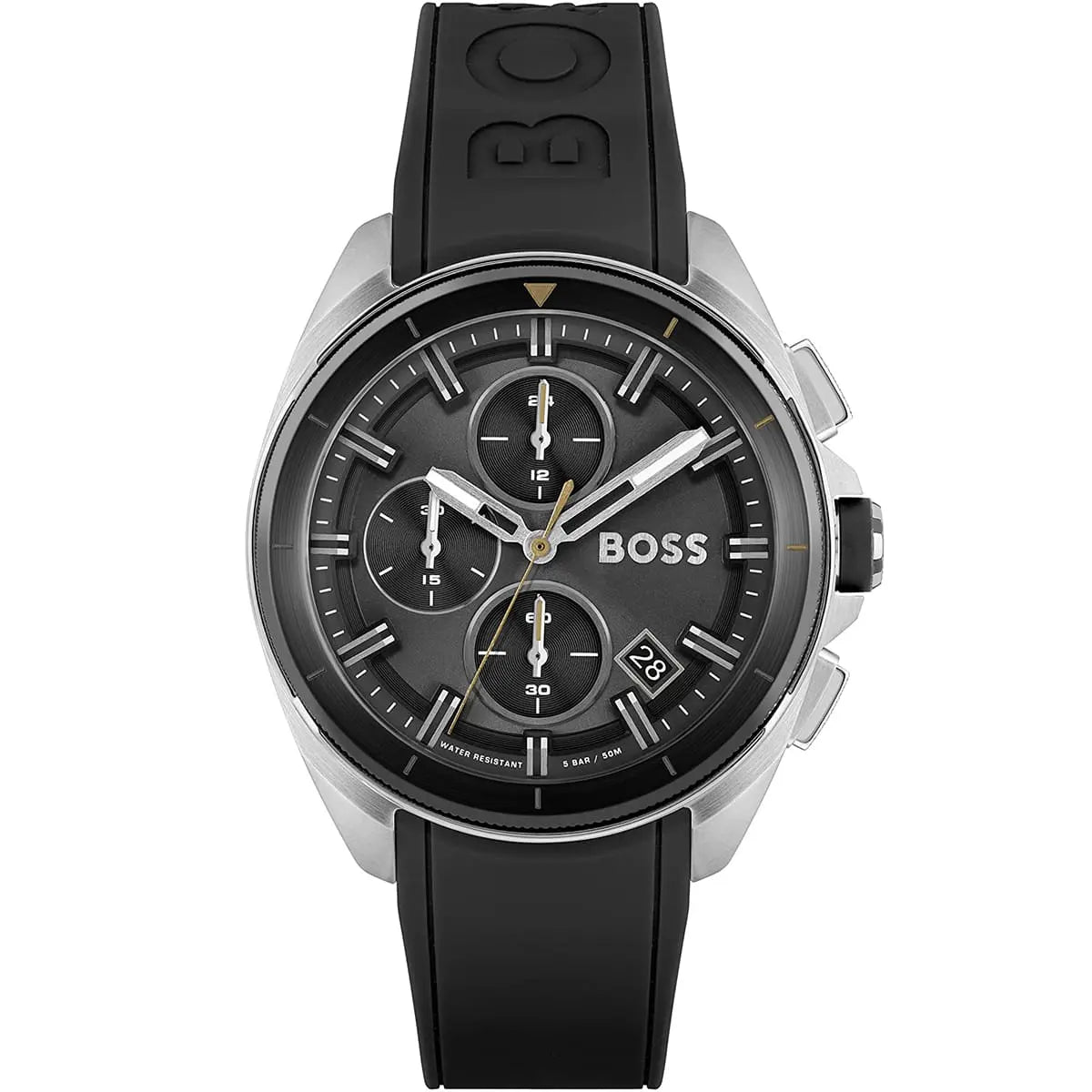 Hugo Boss Volane 1513953 men's chronograph watch with black rubber strap and silver case