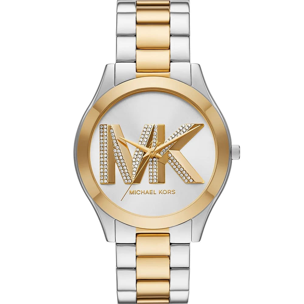 Michael Kors MK4735 Women’s Silver Dial Two-Tone Stainless Steel Crystal Logo Watch - Luxury Hub Store