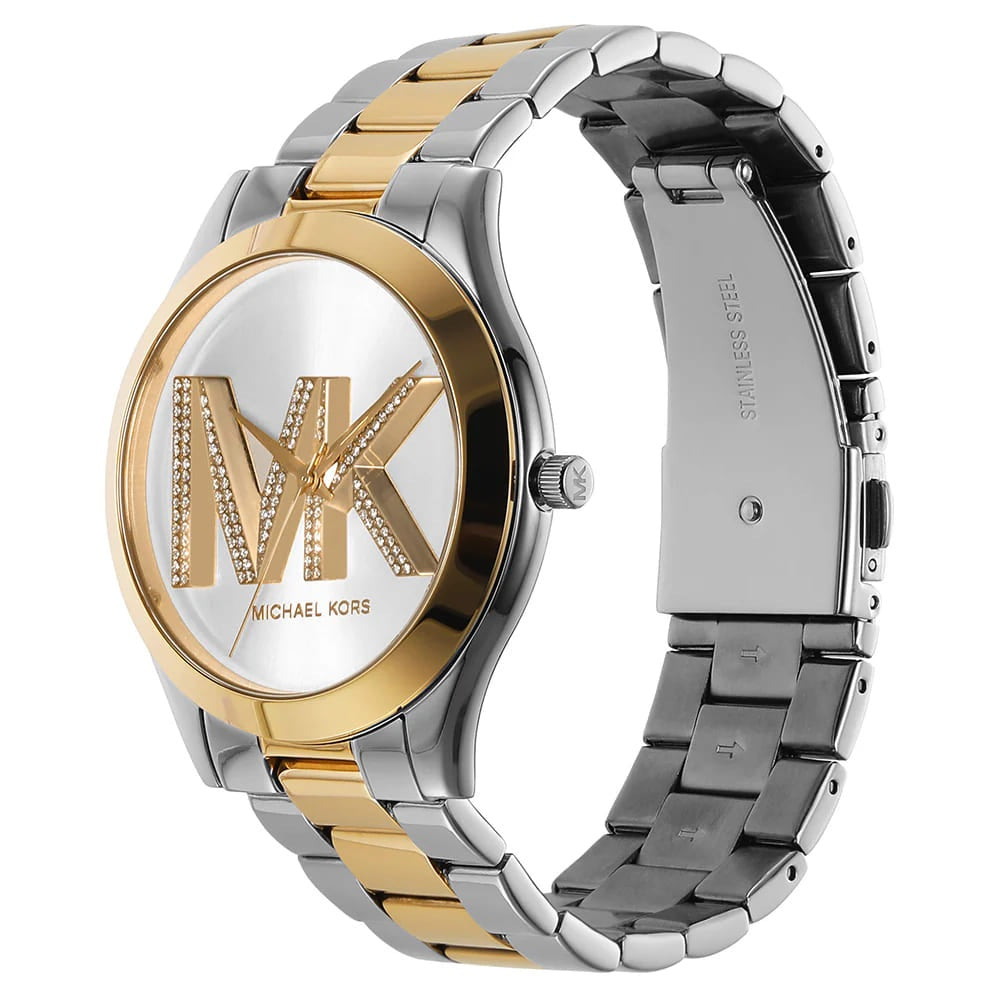 Michael Kors MK4735 Women’s Silver Dial Two-Tone Stainless Steel Crystal Logo Watch - Luxury Hub Store
