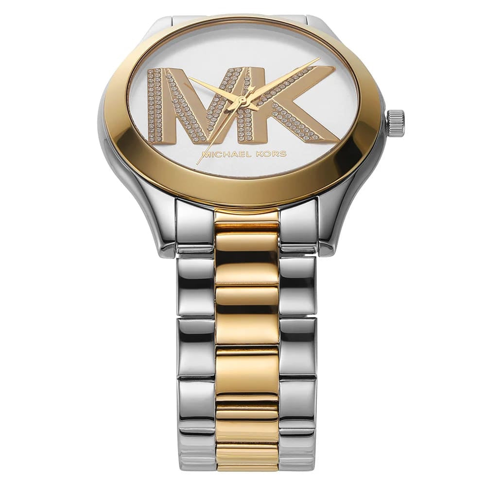 Michael Kors MK4735 Women’s Silver Dial Two-Tone Stainless Steel Crystal Logo Watch - Luxury Hub Store