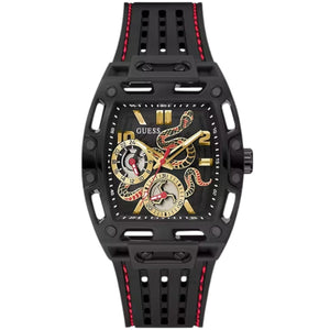 Guess Phoenix GW0857G1 men's watch - black snake skeleton dial black rubber strap
