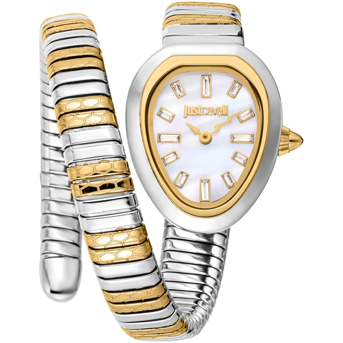 Just Cavalli Signature Snake JC1L222M0055 women's watch - mother of pearl dial two-tone steel double-wrap strap