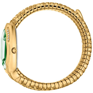 Side view photo of the unique case of Just Cavalli JC1L226M0035 showing case thickness and asymmetric snake shape from Luxury Hub Store
