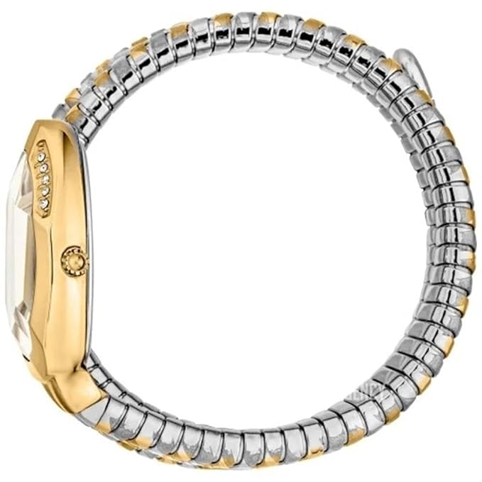 Side view photo of the unique case of Just Cavalli JC1L226M0055 showing case thickness and asymmetric snake shape from Luxury Hub Store
