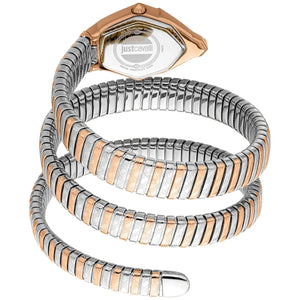 Two-tone watch with gold and silver straps on a white background