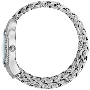 Side view photo of the unique case of Just Cavalli JC1L305M0015 showing case thickness and asymmetric snake shape from Luxury Hub Store