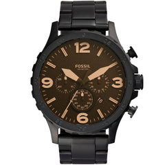 Authentic real-life photo of Fossil JR1356 showing actual black finish, white markers, and distinctive amber crystal