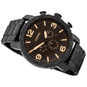 Perspective photo of Fossil JR1356 showing the side profile, knurled bezel, and buttons