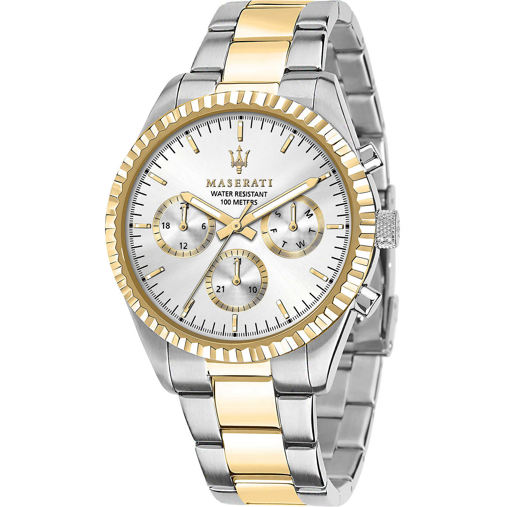 Maserati Competizione R8853100021 men's watch with two-tone silver and gold stainless steel bracelet and silver dial