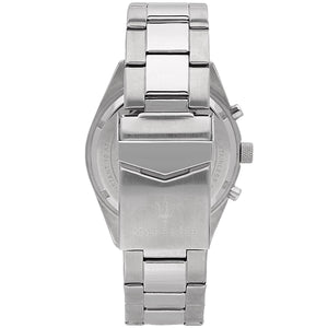 Silver stainless steel deployment clasp with engraved Maserati logo on the bracelet of the R8853100022
