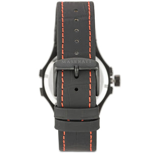 Black stainless steel buckle clasp with Maserati logo on the leather strap of the R8851108010