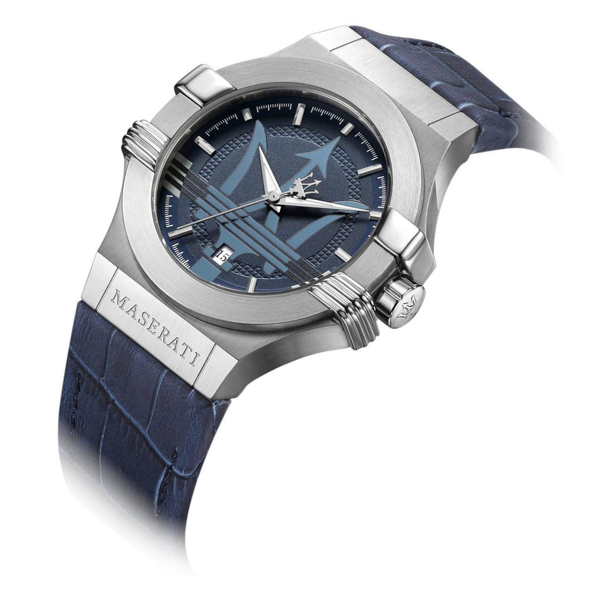 Side profile view of the 11mm thick stainless steel case of the Maserati Potenza
