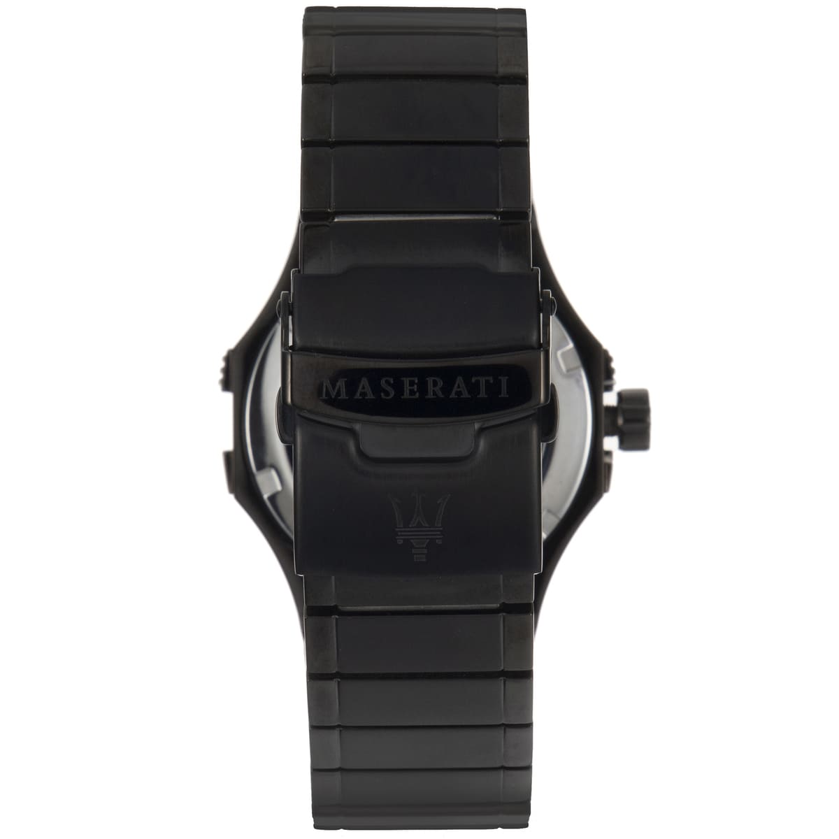 Black stainless steel deployment clasp with Maserati logo on the Potenza bracelet