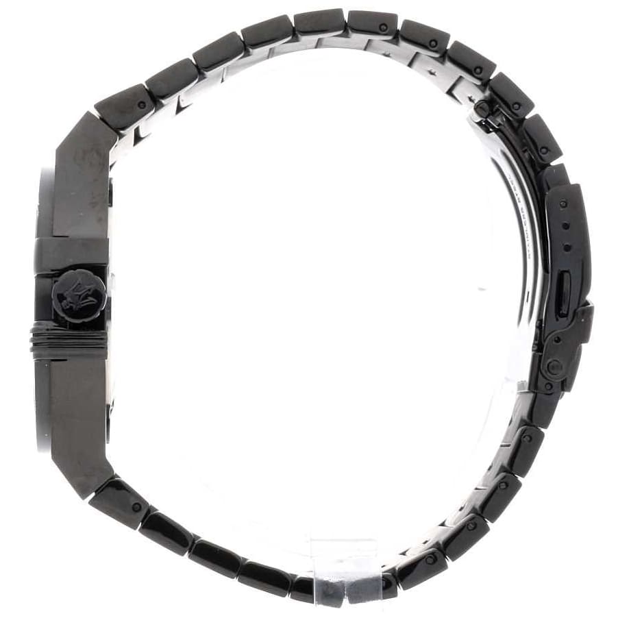 Side profile view showing the 12mm thick black case and unique lug design of the Potenza