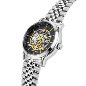 Side profile view showing the stainless steel case of the Maserati Epoca R8823118015.