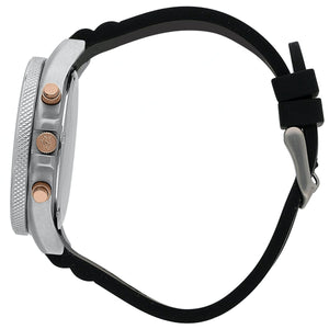 Right side angled view of Maserati R8871640002 highlighting the black tachymeter bezel on silver case