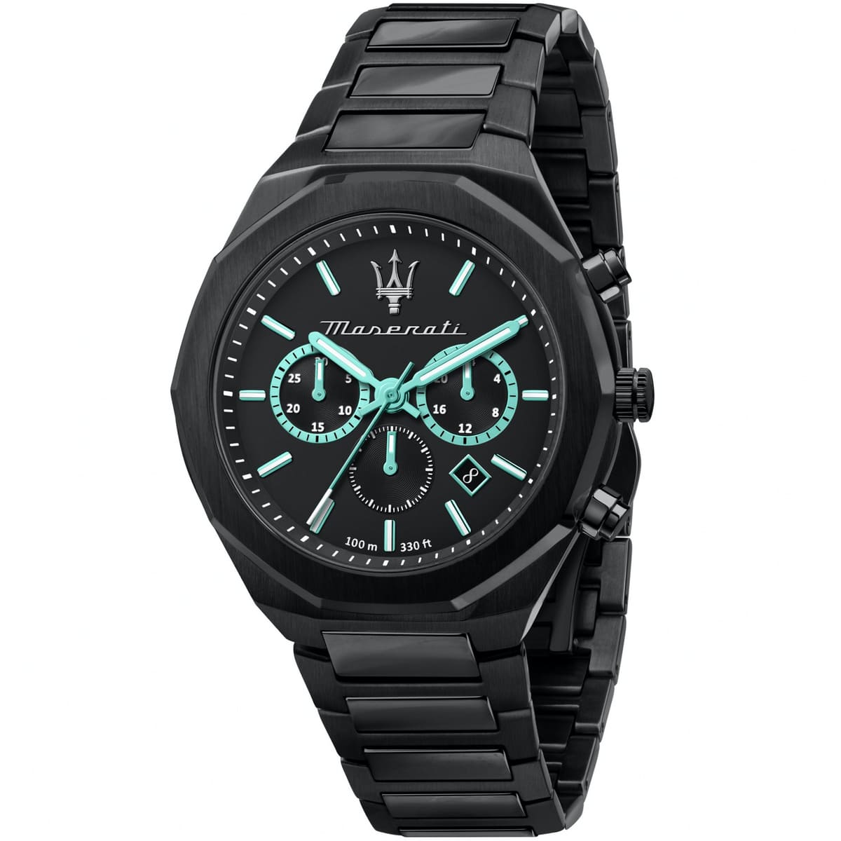 Maserati Stile R8873644001 men's Aqua Edition watch with black case and turquoise accents