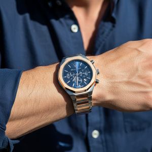 Man wearing Maserati Stile two-tone watch for a premium Italian luxury and business-ready look
