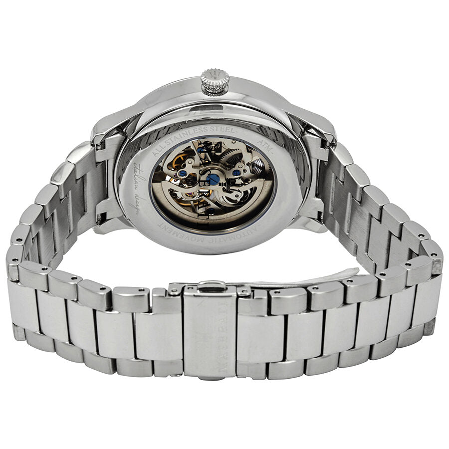 Silver-tone deployment clasp on Maserati Tradizione R8823125001 automatic metal bracelet watch