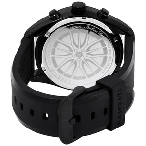 Black stainless steel buckle clasp with Maserati logo on the silicone strap of the R8871612004