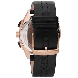 Black stainless steel buckle clasp on the black leather strap of the Maserati R8871612025