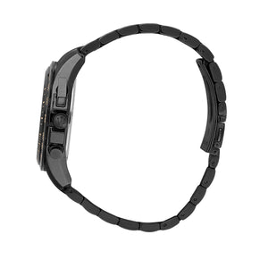 Side profile view showing the 13mm thick black PVD case and rose gold crown detail