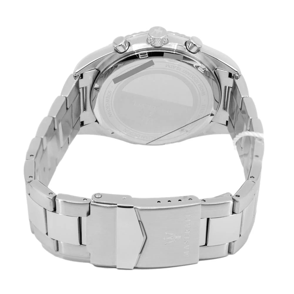 Back view of the Maserati R8853100022 watch showing the stainless steel caseback and serial number details